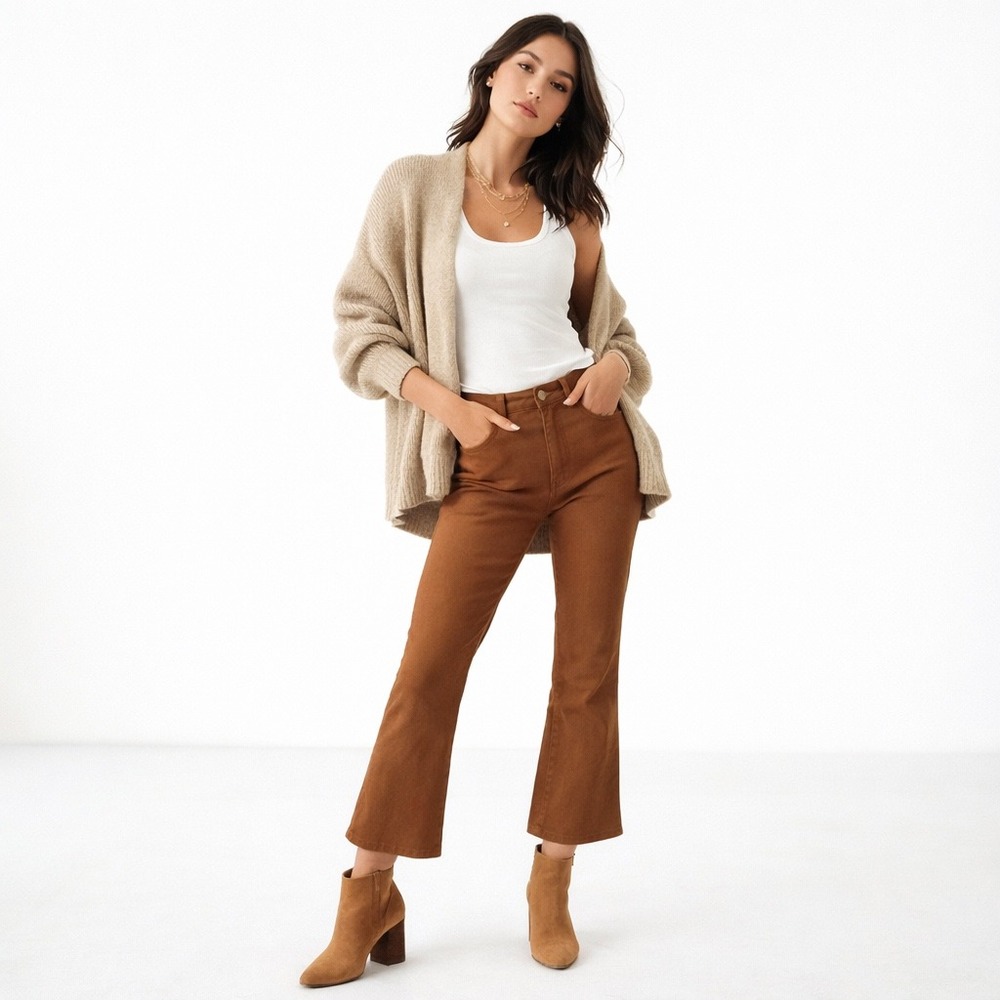 FRAME Women Le Crop Mini Boot Jeans 26 Brown Caramel Coated Bootcut‎ Cropped Y2K